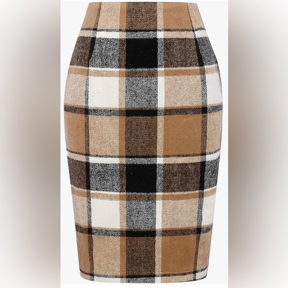 Plaid Wool Pencil Skirt